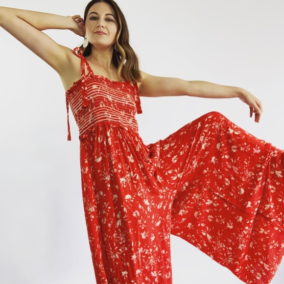 Free People Pants - Free People Red Color My World Jumpsuit